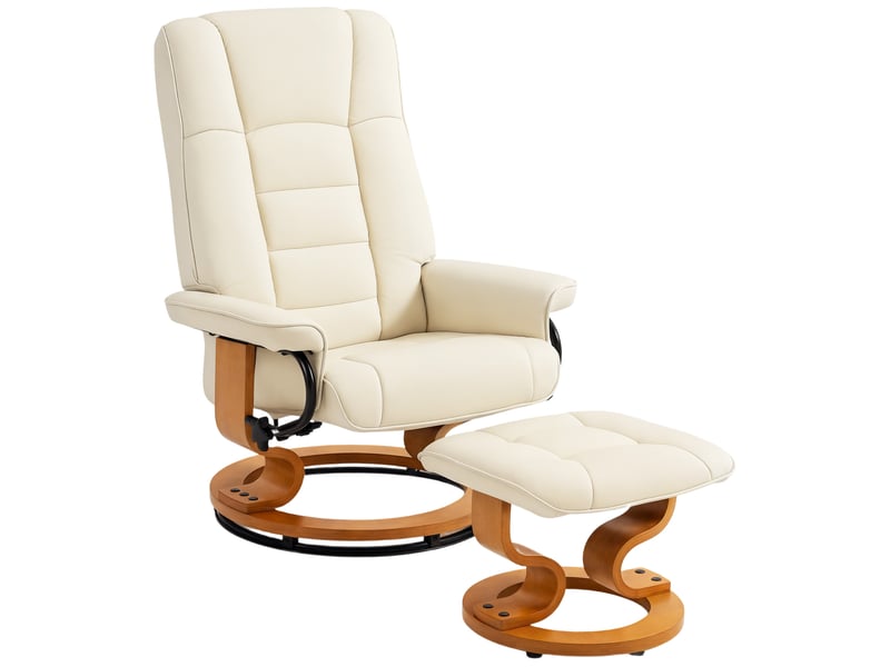  Fauteuil de relaxation inclinable avec repose-pied, pivotant, cadre en bois , revêtement synthétique crème  - Conforama A