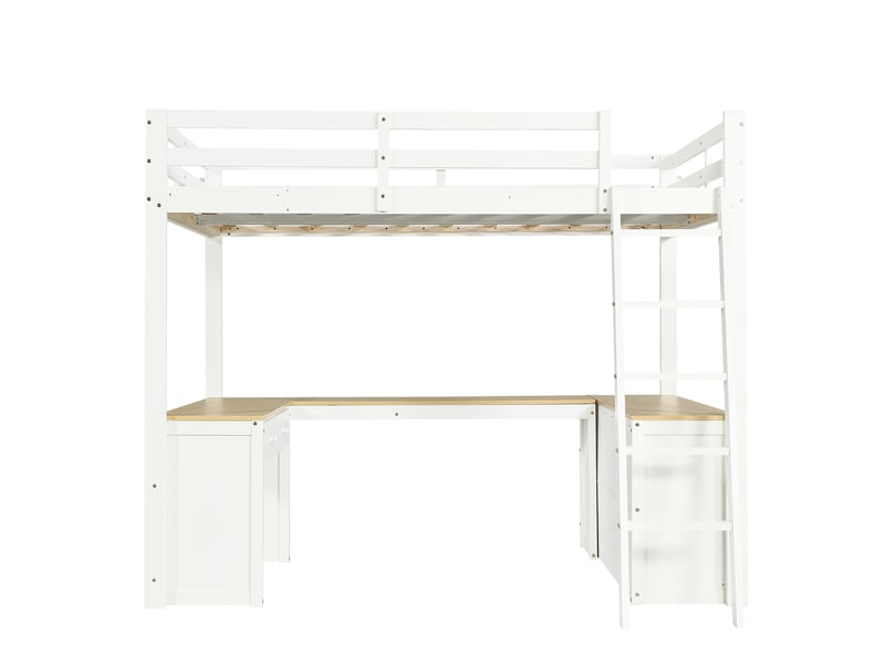  Lit mezzanine 140x200 cm avec rangement, sommier à lattes inclus et étagère, blancnaturel  - Conforama R