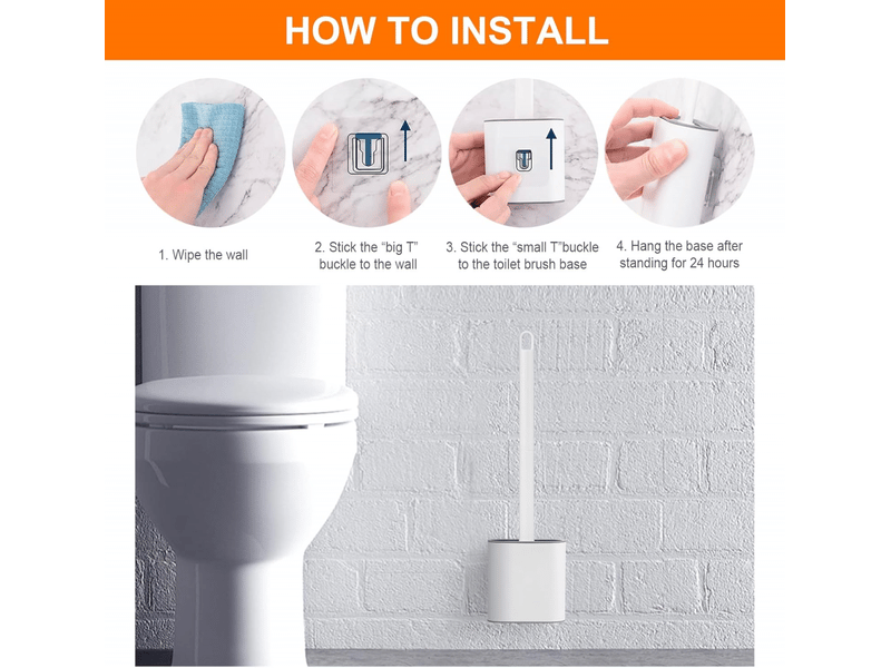  Brosse wc - brosse wc et support - blanc - 390 x 98 x 43 mm - suspendue - silicone - brosse wc à poser au sol  - Conforama C