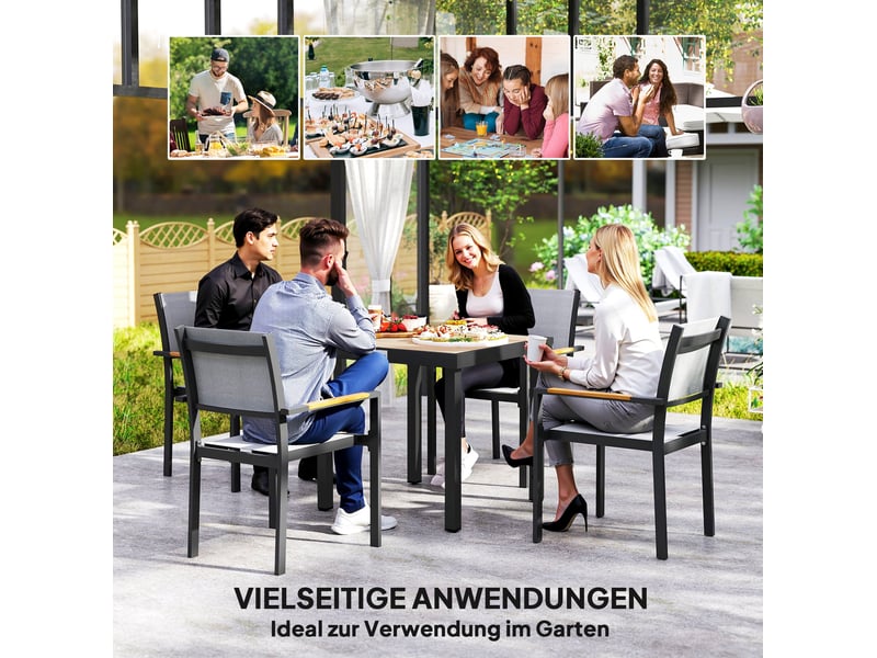  Table de jardin carrée 78x78x74 cm – naturel – plateau effet bois et cadre en aluminium résistant aux intempéries  - Conforama D