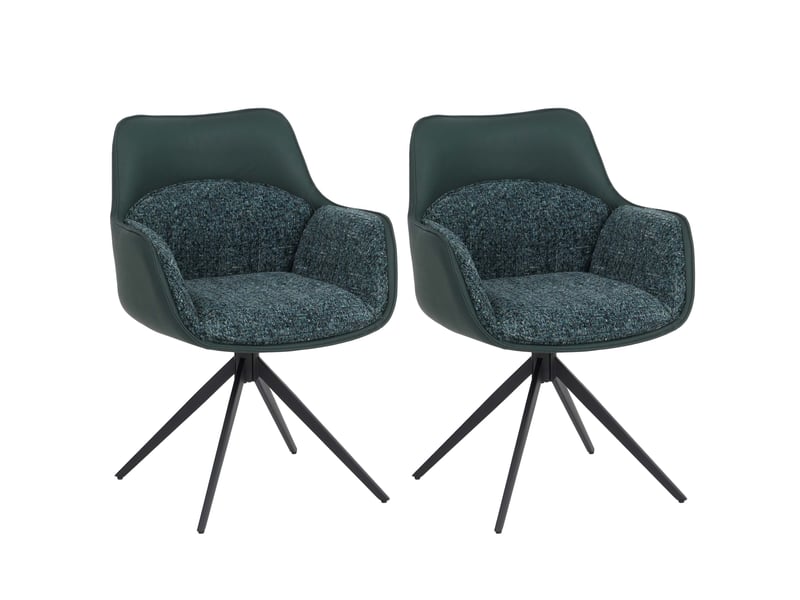  Lot de 2 chaises de salle à manger hwc-r23, chaise de cuisine pivotante, en similicuir et tissu chenille (410 gm²) - vert  - Conforama A