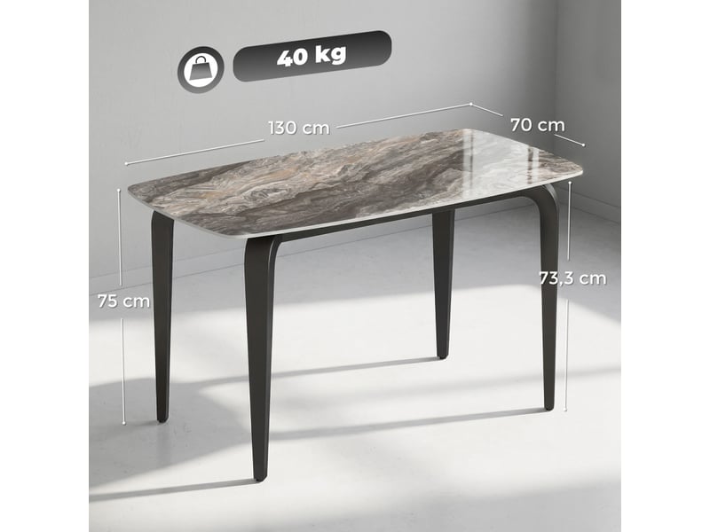  Celveraen table à manger pierre frittée 130 cm brun noir  - Conforama C
