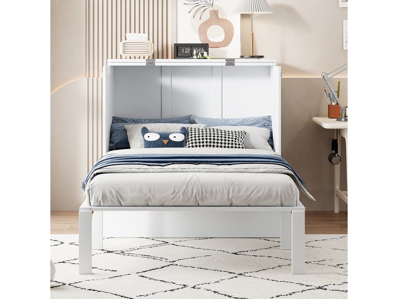  Lit escamotable vertical 90 x 200 cm avec sommier à lattes blanc  - Conforama C