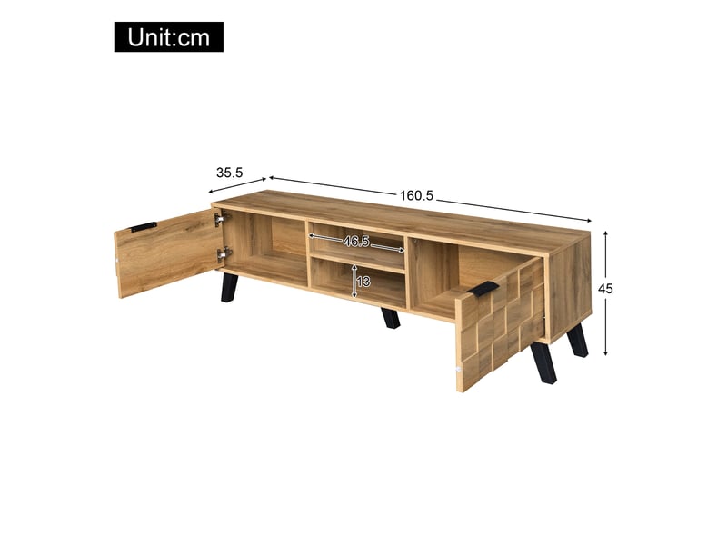  Meuble tv moderne 160 cm avec 2 portes et niches ouvertes - effet bois  - Conforama C