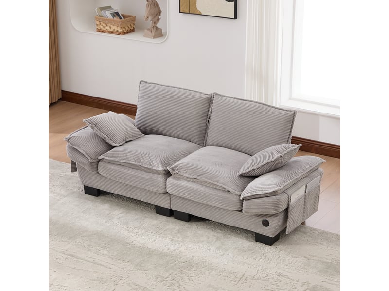  Canapé droit fixe 2 places tissu gris clair  - Conforama E