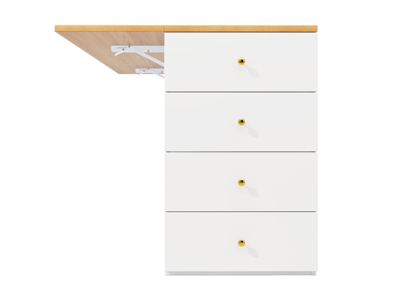 Îlot cuisine 140x40(70)x89cm blancnoir, 6 tiroirs, tabourets inclus, rangement extensible  - Conforama E