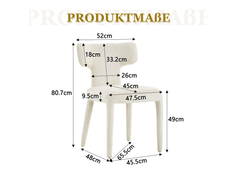  2 chaises de salle à manger modernes, dossier en t, assises rembourrées en tissu, cadre métal à 4 pieds – saloncuisine  - Conforama C