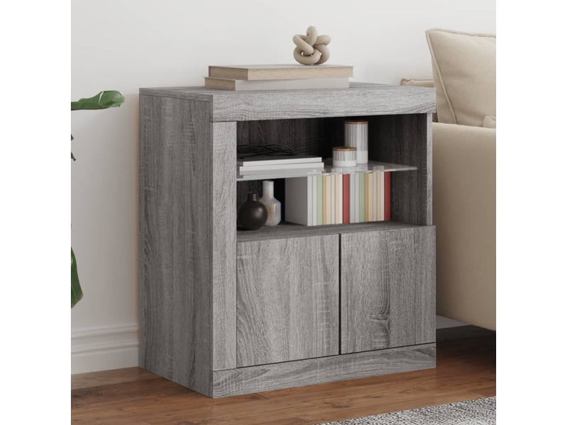  Buffet salon, buffet de rangement avec lumières led sonoma gris 60,5x37x67 cm  - Conforama B