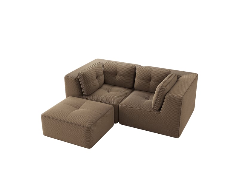  Canapé d'angle modulaire 2 places avec larges accoudoirs et assise basse, en velours côtelé marron  - Conforama A