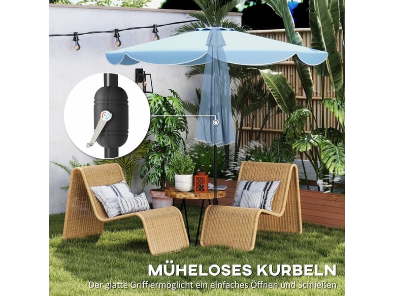  Parasol inclinable 265 x 235 cm inclinaison à 3 positions manivelle 8 baleines bleu ciel  - Conforama D