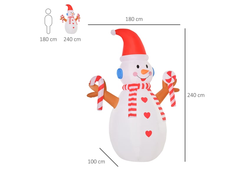  Bonhomme de neige gonflable de 240 cm, décoration de noël extérieure avec lumières led, polyester imperméable, ip44  - Conforama E