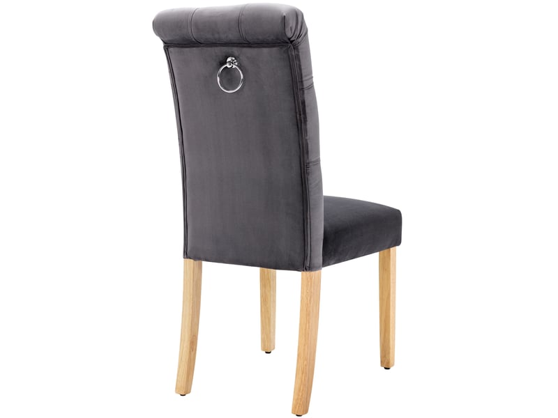  Chaises de salle à manger lot de 4 avec dossier capitonné et anneau chromé, pieds en chêne, velours gris  - Conforama A