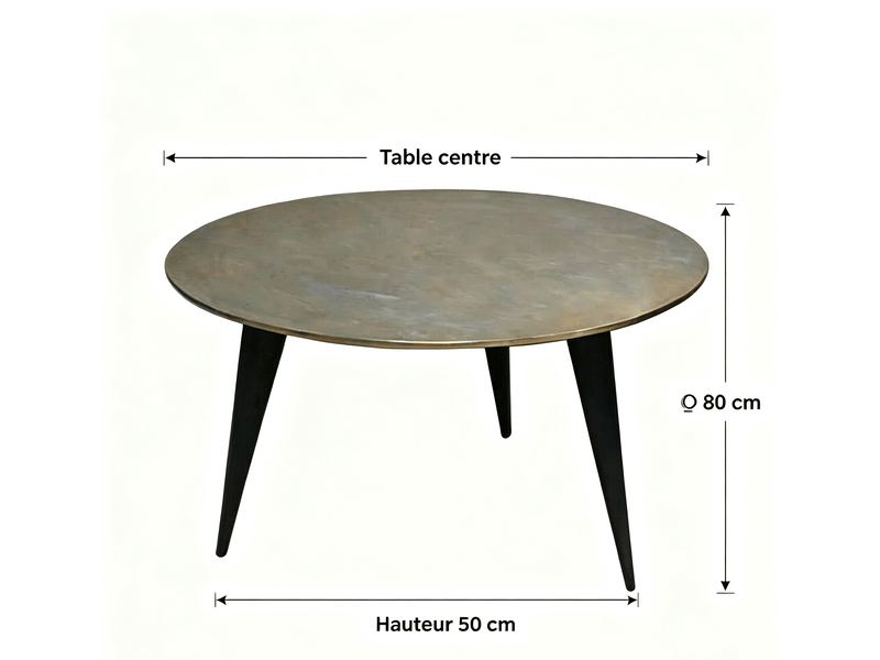  Table de salon ronde 80x80x50cm aluminium -doré+pieds noirs -4 pieds de soutien stable,surface spacieuse pour espace de vie S8803188 - Conforama B