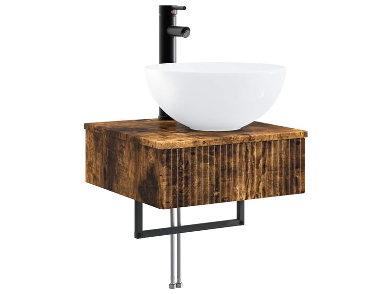  Basin de lavage mural, lavabo chêne fumé 40x41x40.5 cm  - Conforama A