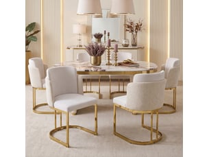 Lot de 4 chaises de salle à manger design, beige et or, dossier double, pieds métalliques, style contemporain