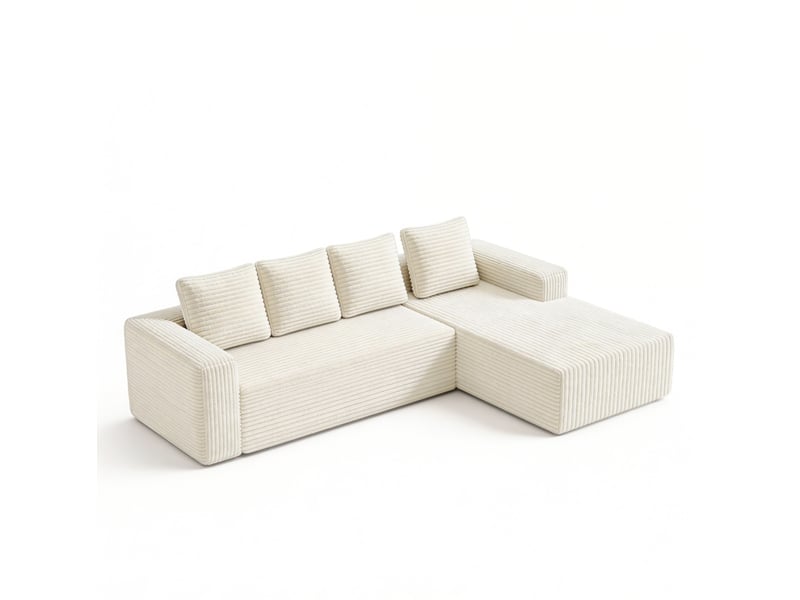  Canapé d’angle modulable en l 261x168x58 cm, sans montage, velours côtelé, beige  - Conforama A