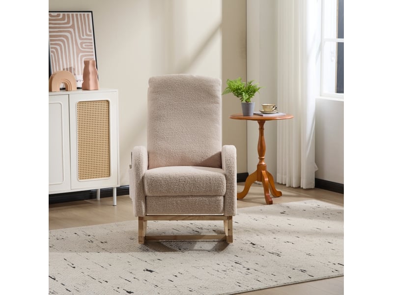  Fauteuil à bascule modenvie haut dossier en tissu teddy beige 75 x 63 x 104 cm  - Conforama D