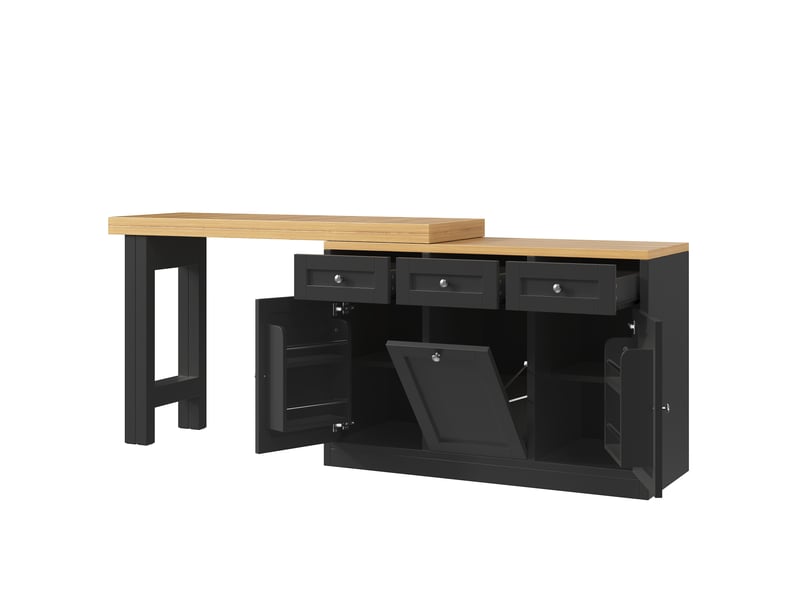  Table bar extensible 120-200x40x76 cm avec rangement et tiroir, îlot de cuisine multifonctionnel, mdf noir  - Conforama E