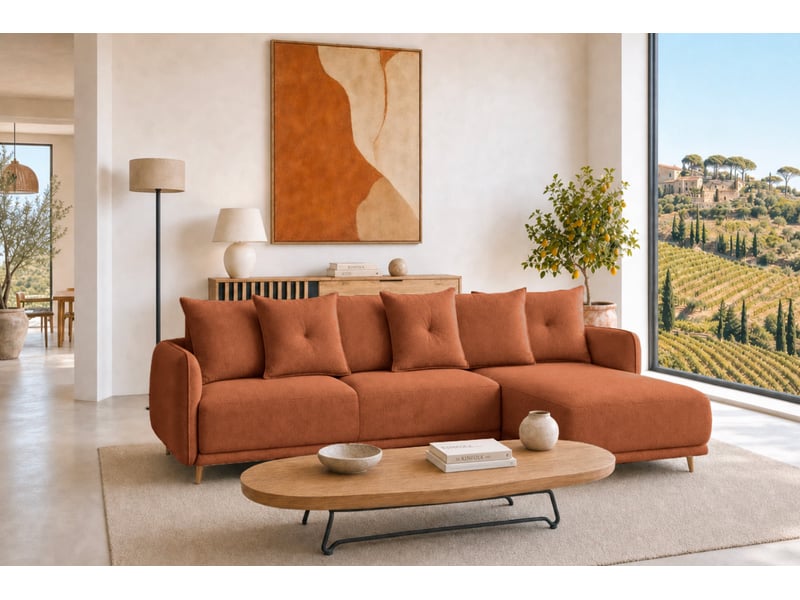 Bandol - canapé d'angle convertible tissu lisse 3 places terracotta - Conforama B