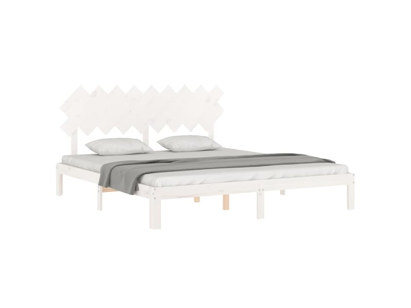  Lit double- lit adulte -  cadre de lit sans matelas blanc bois massif de pin  - Conforama C