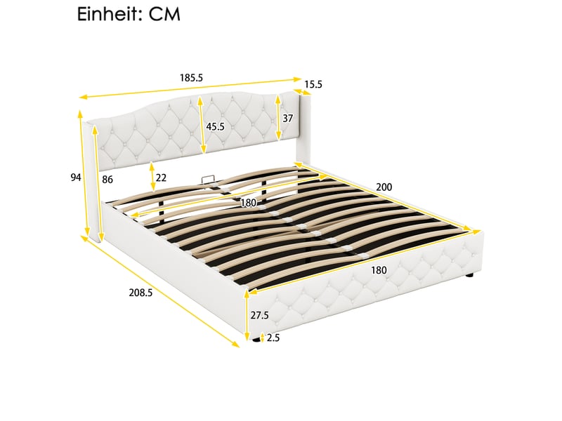 Lit coffre 2 places 180x200 cm en tissu coloris beige - Conforama C