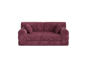 Canapé droit convertible 2 places 168 x 80 x 81 cm avec dossier haut, 2 porte-gobelets et 4 poches latérales, velours côtelé, bordeaux