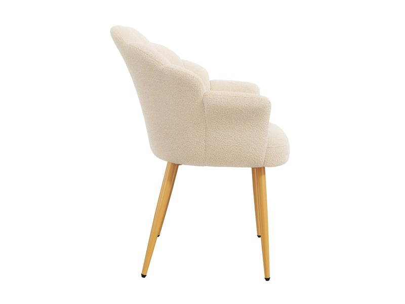 Lot de 6 fauteuils de salle à manger avec dossier pétale, accoudoirs, coussin nœud et pieds en métal doré, tissu bouclette teddy, beige evarich - Conforama E