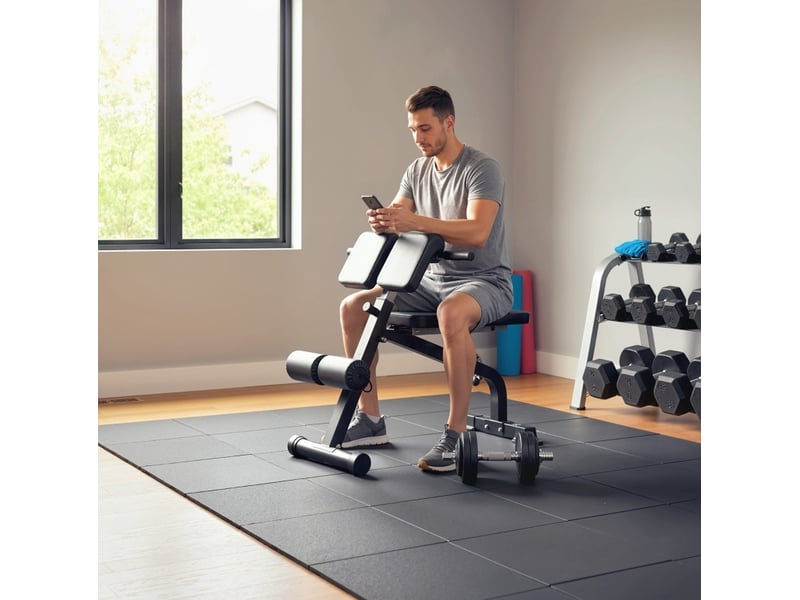 Banc de musculation réglable 96,6 x 68 x 69-110 cm noir en métal, support romain pliable pour entraînement - Conforama B