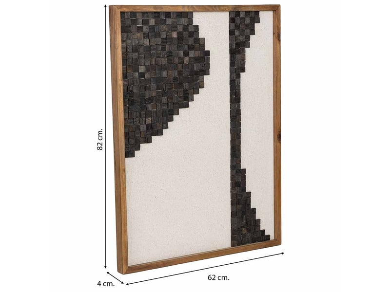 Tableau artisanal en bois recyclé relief beige et noir 62x4x82 cm h - Conforama C