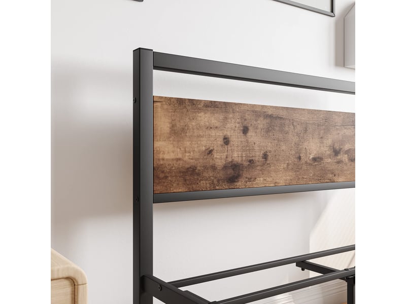  Cadre de lit, lit enfant 90x200 cm, rangement intégré, métal et bois brun, sommier à lattes  - Conforama E