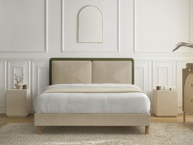  Bobochic lit mara tissu texturé bicolore avec lattes massives vert 140x190 MARA - Conforama D