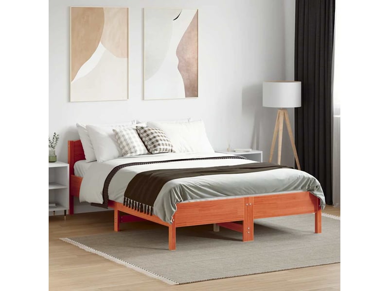  Lit double- lit adulte -  cadre de lit sans matelas  marron 140x190cm bois pin massif  - Conforama B