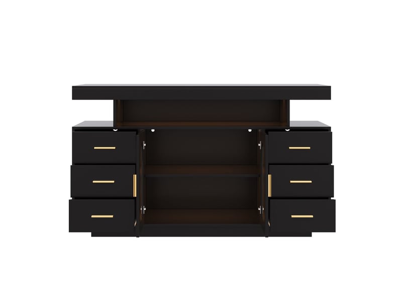 Meuble de rangement 140 x 40 x 82 cm éclairage led 6 tiroirs 2 portes vitrées étagère ouverte rangement à bouteilles de vin rangement spiritueux - Conforama D