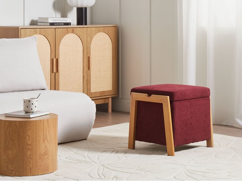 Pouf de rangement edland tissu 45 cm 43 cm rouge bordeaux  - Conforama B