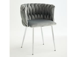 Lot de 2 chaises de salle à manger avec revêtement en velours  grises, piètement en métal argenté