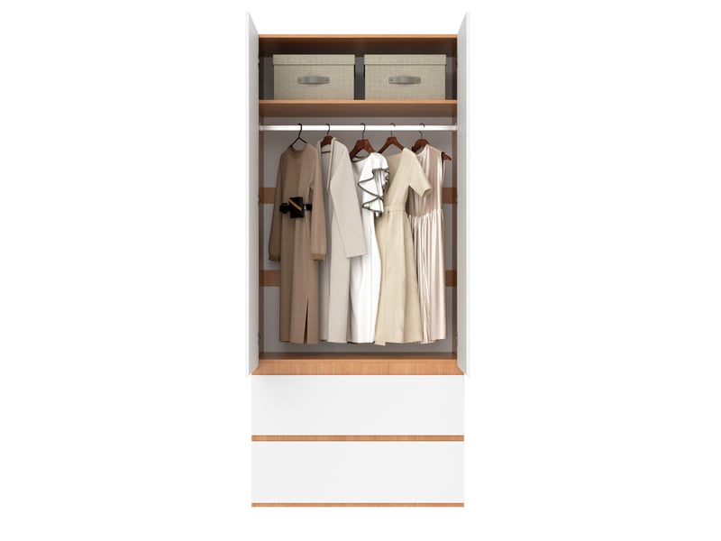  Armoire tcqpz 2 portes 90 x 50 x 200 cm avec penderie 2 tiroirs et rangement supérieur blanc effet chêne  - Conforama A