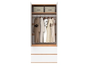 Armoire tcqpz 2 portes 90 x 50 x 200 cm avec penderie 2 tiroirs et rangement supérieur blanc effet chêne