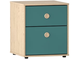 Table de chevet neptune, commode de nuit, chambre, 46x40x40cm, bleu et chêne, 2 tiroirs