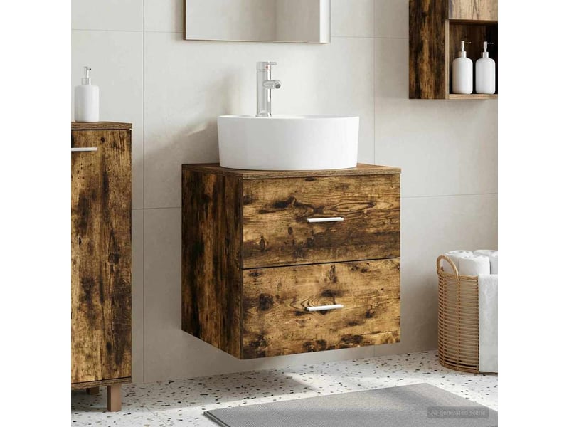  Vanité de lavabo mural, meuble de rangement chêne fumé 49.5x44.5x65 cm shl3884  - Conforama B