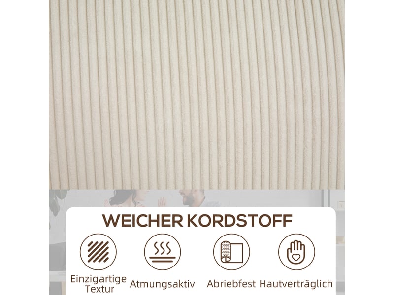Canapé droit fixe 3 places en cord blanc crème 227 x 84 x 87 cm, avec accoudoirs et coussins à ressorts, pour salon - Conforama E