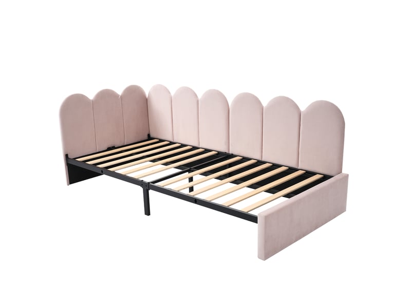  Lit banquette 90x190 cm velours rose, tiroirs, canapé-lit enfantadulte, meuble convertible  - Conforama A