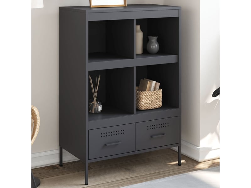  Buffet haut - bahut - meuble de rangement anthracite 68x39x101,5 cm acier  - Conforama B