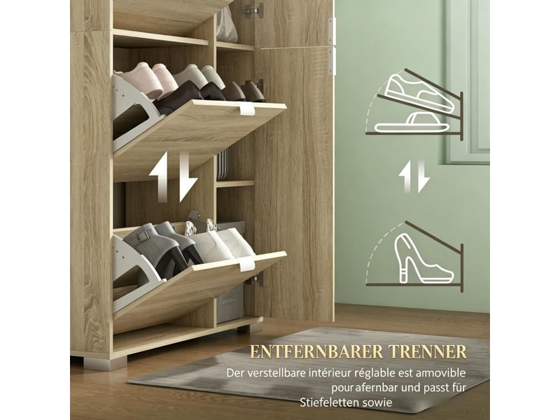  Armoire à chaussures 4 portes abattantes 2 compartiments fermés façades miroir capacité de 16 paires  - Conforama E