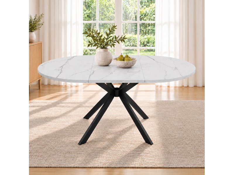  Table à manger extensible 100x100 140x100 cm – blanche – plateau ovale, rallonge intégrée, 4 à 6 personnes  - Conforama C
