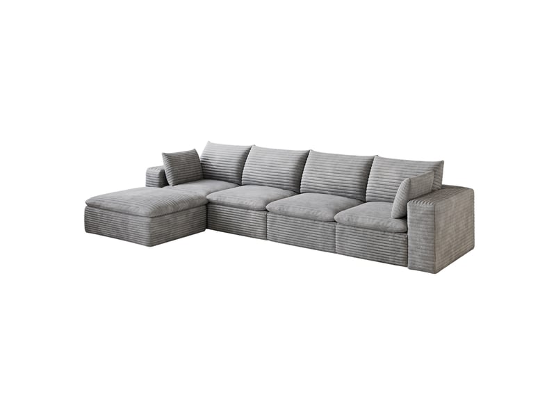  Canapé modulaire tcqpz 5 places 340 x 160 x 82 cm avec chaise longue velours côtelé gris foncé coussins amovibles sans montage  - Conforama A
