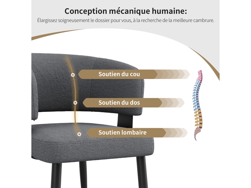  Chaise de salle à manger - truxen8 - flanelle - dossier courbé - lot de 2  - Conforama W