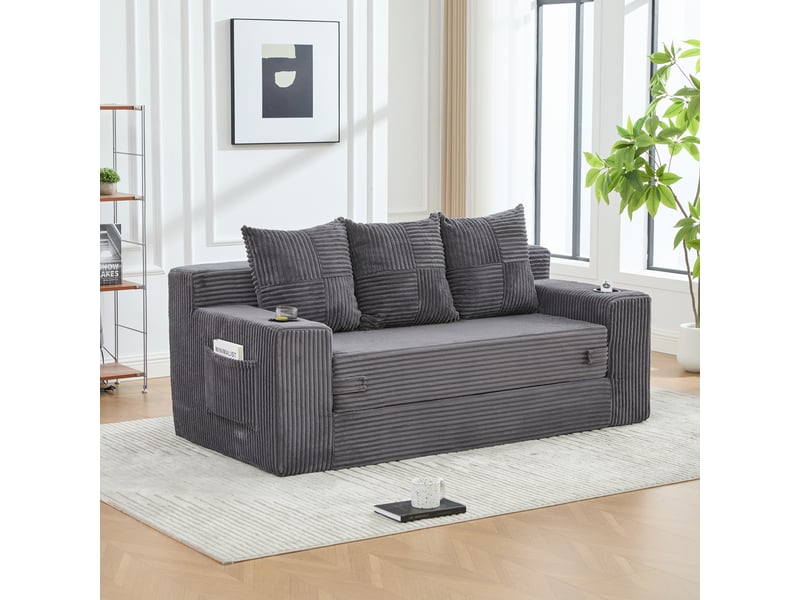  Canapé trois places avec porte-gobelets et poches latérales, design sans cadre, larges assises - gris  - Conforama B
