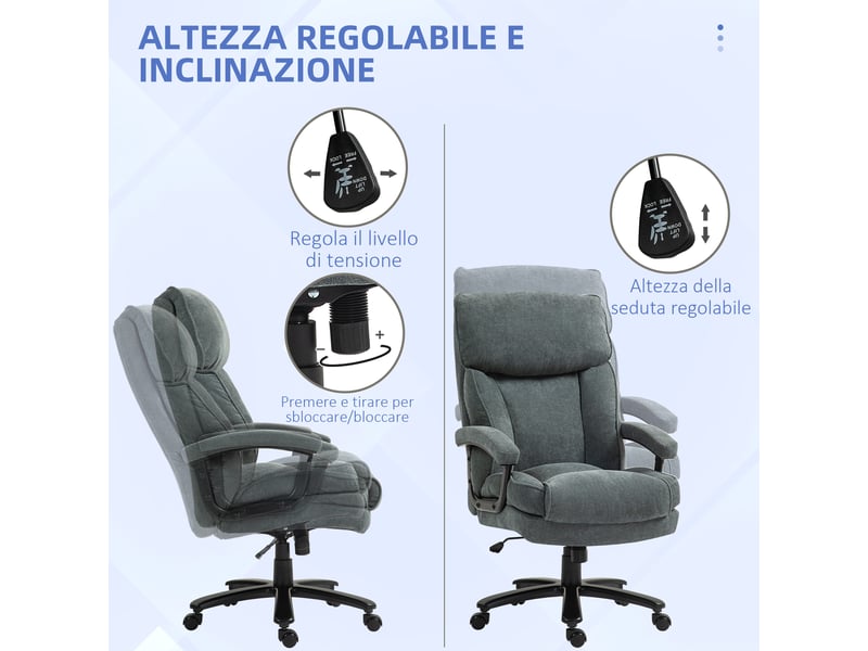  Chaise de bureau supportant 200 kg, inclinable, pivotante, tissu velours gris  - Conforama R