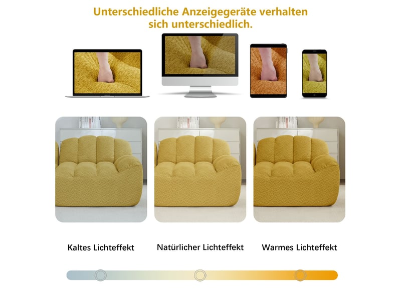 Canapé modulable assise profonde design sans structure mousse haute densité 32d tissu doux jaune - Conforama E
