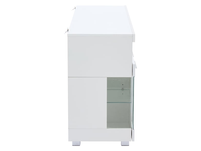 Buffet moderne blanc 140 x 40 x 70 cm avec led, meuble latéral brillant à 3 compartiments en verre trempé - Conforama D